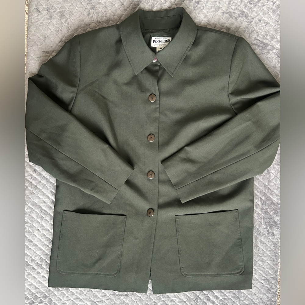 Pendleton Wool Blend Blazer Jacket Olive Green Size 14W Plus